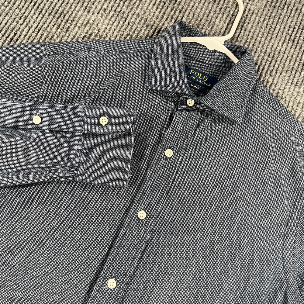 Polo Ralph Lauren Shirt Mens Small Blue Geometric Long Sleeve Button Up Slim Fit